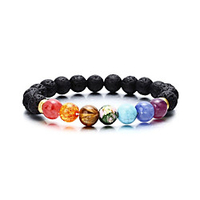 cross-border hot selling hot sale natural volcanic stone colorful seven chakra bracelet agate stone beads bracelet miniinthebox