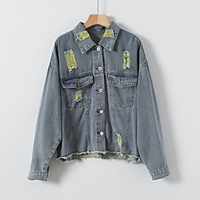 cross-border source of 2020 autumn new ripped Denim Jacket miniinthebox