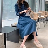 cross-border spring 2021 new temperament lapel elastic waist high waist slim a-line mid-length denim dress miniinthebox