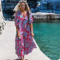 cross-border wish aliexpress amazon 2021 summer new printed long skirt casual mid-waist pullover dress miniinthebox