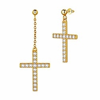 cross earrings dangle mens 925 sterling silver asymmetry crosss drop earring women crystal cubic zirconia jewelry christmas gift for birthday present de0193w