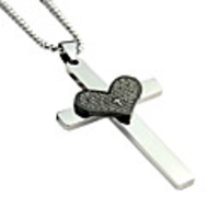 Cross Heart Shaped Bible Titanium Steel Necklace