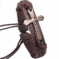 cross leather bracelet religious communion gifts christian jewelry cross statement for men boys (brown)