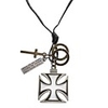 Cross-shaped Flower Pattern Cow Leather Necklace