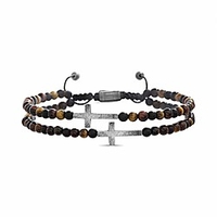 cross station double strand brown beaded adjustable bracelet for men (brown),  one size (smbs606861ox-tgm)