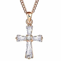 crystal cross pendant necklace fashion simple dainty cross necklaces birthday jewelry gifts for women men (rose gold)
