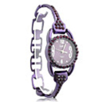 Crystal Inlaid Metal Chain Band Analog Quartz Diamond Bracelet Watch For Women(Purple)