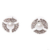 Crystal Inlaid Sector Edge Pearl Ear Stud