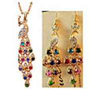 Crystal Jewelry Set Pendant Necklace Peacock Ladies Luxury Vintage Party Fashion Rhinestone Imitation Diamond Earrings Jewelry Rainbow For Party Special Occasion Anniversary Birthday Gift