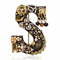 crystal pearl initial brooch gold plated enamel colorful letter alphabet breastpin pin jewelry for gifts (s)