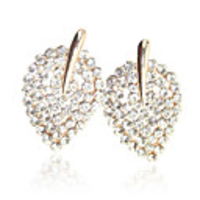 Crystal-Studded Small Leaf Earrings
