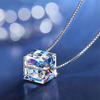 Cube White Synthetic Diamond Pendant Necklace Chain Necklace Rolo Letter Punk Trendy Casual / Sporty Fashion Copper Silver Plated Silver 405 cm Necklace Jewelry 1pc For Anniversary Sport Street Birthday miniinthebox