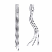 cubic zirconia crystal taseel dangle long drop clip on earrings for women golden tone