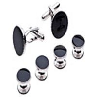 cufflinks and studs set for tuxedo - formal black with shiny silver trimming by