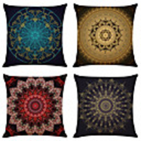 Cushion Cover 4PC Linen Soft Decorative Square Mandala Throw Pillow Cover Cushion Case Pillowcase for Sofa Bedroom 45 x 45 cm (18 x 18 Inch) Superior Quality Mashine Washable