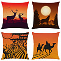 Cushion Cover 4PC Linen Soft Decorative Square Throw Pillow Cover Cushion Case Pillowcase for Sofa Bedroom 45 x 45 cm (18 x 18 Inch) Superior Quality