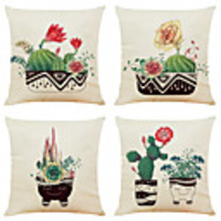 Cushion Cover 4PC Linen Soft Decorative Square Throw Pillow Cover Cushion Case Pillowcase for Sofa Bedroom 45 x 45 cm (18 x 18 Inch) Superior Quality