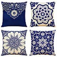 Cushion Cover 4PC Linen Soft Decorative Square Throw Pillow Cover Cushion Case Pillowcase for Sofa Bedroom 45 x 45 cm (18 x 18 Inch) Superior Quality Machine Washable