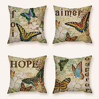 Cushion Cover 4PC Linen Soft Decorative Square Throw Pillow Cover Cushion Case Pillowcase for Sofa Bedroom 45 x 45 cm (18 x 18 Inch) Superior Quality Machine Washable