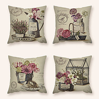 Cushion Cover 4PC Linen Soft Decorative Square Throw Pillow Cover Cushion Case Pillowcase for Sofa Bedroom 45 x 45 cm (18 x 18 Inch) Superior Quality Machine Washable
