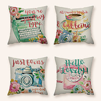 Cushion Cover 4PC Linen Soft Decorative Square Throw Pillow Cover Cushion Case Pillowcase for Sofa Bedroom 45 x 45 cm (18 x 18 Inch) Superior Quality Machine Washable
