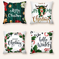 Cushion Cover 4PCS Christmas Party Decoration Christmas Gift Short Plush Soft Decorative Square Throw Pillow Cover Cushion Case Pillowcase for Sofa Bedroom 45 x 45 cm (18 x 18 Inch) Superior Quality