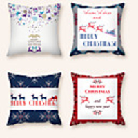 Cushion Cover 4PCS Christmas Party Decoration Christmas Gift Short Plush Soft Decorative Square Throw Pillow Cover Cushion Case Pillowcase for Sofa Bedroom 45 x 45 cm (18 x 18 Inch) Superior Quality