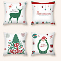 Cushion Cover 4PCS Christmas Party Decoration Christmas Gift Short Plush Soft Decorative Square Throw Pillow Cover Cushion Case Pillowcase for Sofa Bedroom 45 x 45 cm (18 x 18 Inch) Superior Quality