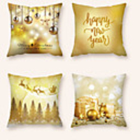 Cushion Cover 4PCS Christmas Party Decoration Christmas Gift Short Plush Soft Decorative Square Throw Pillow Cover Cushion Case Pillowcase for Sofa Bedroom 45 x 45 cm (18 x 18 Inch) Superior Quality