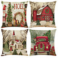 Cushion Cover 4PCS Christmas Party Decoration Gift Linen Soft Decorative Square Throw Pillow Cover Cushion Case Pillowcase for Sofa Bedroom 45 x 45 cm (18 x 18 Inch) Superior Quality Mashine Washable