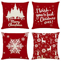 Cushion Cover 4PCS Christmas Party Decoration Gift Linen Soft Decorative Square Throw Pillow Cover Cushion Case Pillowcase for Sofa Bedroom 45 x 45 cm (18 x 18 Inch) Superior Quality Mashine Washable