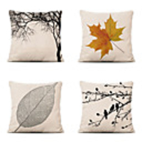 Cushion Cover 4PCS Linen Soft Decorative Square Throw Pillow Cover Cushion Case Pillowcase for Sofa Bedroom 45 x 45 cm (18 x 18 Inch) Superior Quality Machine Washable Tree Leaves Pattern