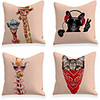 Cushion Cover 4PCS Linen Soft Decorative Square Throw Pillow Cover Cushion Case Pillowcase for Sofa Bedroom 45 x 45 cm (18 x 18 Inch) Superior Quality Mashine Washable Animal Fashion Giraffe Cat Dog