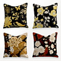 Cushion Cover 4PCS Linen Soft Decorative Square Throw Pillow Cover Cushion Case Pillowcase for Sofa Bedroom 45 x 45 cm (18 x 18 Inch) Superior Quality Mashine Washable Chinese Style Beauty Flowers