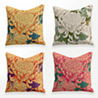 Cushion Cover 4PCS Linen Soft Decorative Square Throw Pillow Cover Cushion Case Pillowcase for Sofa Bedroom 45 x 45 cm (18 x 18 Inch) Superior Quality Mashine Washable Chinese Style Beauty Flowers