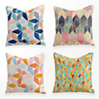 Cushion Cover 4PCS Linen Soft Decorative Square Throw Pillow Cover Cushion Case Pillowcase for Sofa Bedroom 45 x 45 cm (18 x 18 Inch) Superior Quality Mashine Washable Chinese Style Colorful Geometry