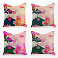 Cushion Cover 4PCS Linen Soft Decorative Square Throw Pillow Cover Cushion Case Pillowcase for Sofa Bedroom 45 x 45 cm (18 x 18 Inch) Superior Quality Mashine Washable Chinese Style Crane Flowers