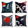 Cushion Cover 4PCS Linen Soft Decorative Square Throw Pillow Cover Cushion Case Pillowcase for Sofa Bedroom 45 x 45 cm (18 x 18 Inch) Superior Quality Mashine Washable Chinese Style Crane Sun