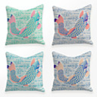 Cushion Cover 4PCS Linen Soft Decorative Square Throw Pillow Cover Cushion Case Pillowcase for Sofa Bedroom 45 x 45 cm (18 x 18 Inch) Superior Quality Mashine Washable Chinese Style Fish
