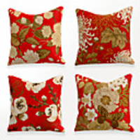 Cushion Cover 4PCS Linen Soft Decorative Square Throw Pillow Cover Cushion Case Pillowcase for Sofa Bedroom 45 x 45 cm (18 x 18 Inch) Superior Quality Mashine Washable Chinese Style Red