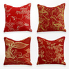 Cushion Cover 4PCS Linen Soft Decorative Square Throw Pillow Cover Cushion Case Pillowcase for Sofa Bedroom 45 x 45 cm (18 x 18 Inch) Superior Quality Mashine Washable Chinese Style Red Gold Print