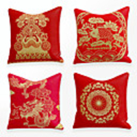 Cushion Cover 4PCS Linen Soft Decorative Square Throw Pillow Cover Cushion Case Pillowcase for Sofa Bedroom 45 x 45 cm (18 x 18 Inch) Superior Quality Mashine Washable Chinese Style Window Grilles
