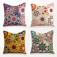 Cushion Cover 4PCS Linen Soft Decorative Square Throw Pillow Cover Cushion Case Pillowcase for Sofa Bedroom 45 x 45 cm (18 x 18 Inch) Superior Quality Mashine Washable Colorful Floral Printed