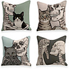 Cushion Cover 4PCS Linen Soft Decorative Square Throw Pillow Cover Cushion Case Pillowcase for Sofa Bedroom 45 x 45 cm (18 x 18 Inch) Superior Quality Mashine Washable Skeleton Cat