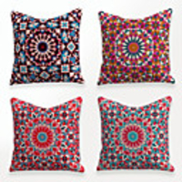 Cushion Cover 4PCS Linen Soft Decorative Square Throw Pillow Cover Cushion Case Pillowcase for Sofa Bedroom 45 x 45 cm (18 x 18 Inch) Superior Quality Mashine Washable Vintage Floral Printed