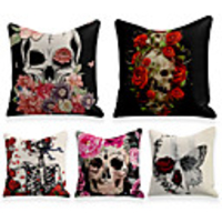 Cushion Cover 4PCS Linen Soft Decorative Square Throw Pillow Cover Cushion Case Pillowcasefor Sofa Bedroom 45 x 45 cm (18 x 18 Inch) Superior Quality Mashine Washable Skull Rose