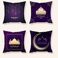 Cushion Cover 4PCS Ramadan Short Plush Soft Decorative Square Throw Pillow Cover Cushion Case Pillowcase for Sofa Bedroom 45 x 45 cm (18 x 18 Inch) Superior Quality Machine Washable