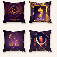 Cushion Cover 4PCS Ramadan Short Plush Soft Decorative Square Throw Pillow Cover Cushion Case Pillowcase for Sofa Bedroom 45 x 45 cm (18 x 18 Inch) Superior Quality Machine Washable