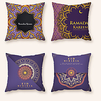 Cushion Cover 4PCS Ramadan Short Plush Soft Decorative Square Throw Pillow Cover Cushion Case Pillowcase for Sofa Bedroom 45 x 45 cm (18 x 18 Inch) Superior Quality Machine Washable