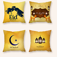 Cushion Cover 4PCS Ramadan Short Plush Soft Decorative Square Throw Pillow Cover Cushion Case Pillowcase for Sofa Bedroom 45 x 45 cm (18 x 18 Inch) Superior Quality Machine Washable